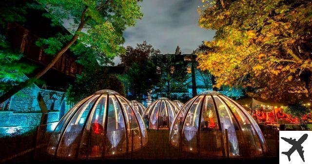 Jardim secreto de Londres com cúpulas transparentes, chá da tarde